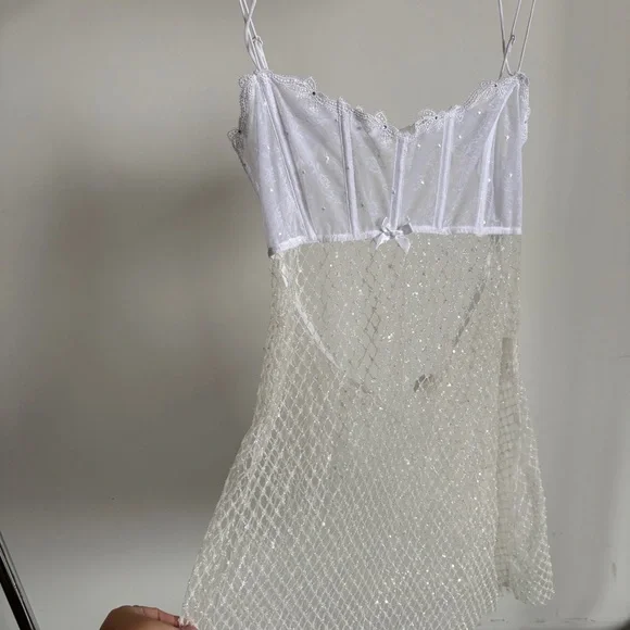 $169 NWT White For Love And Lemons Ellery Glitter Slip Dress Sz X-Large -  greenwatershopping.com